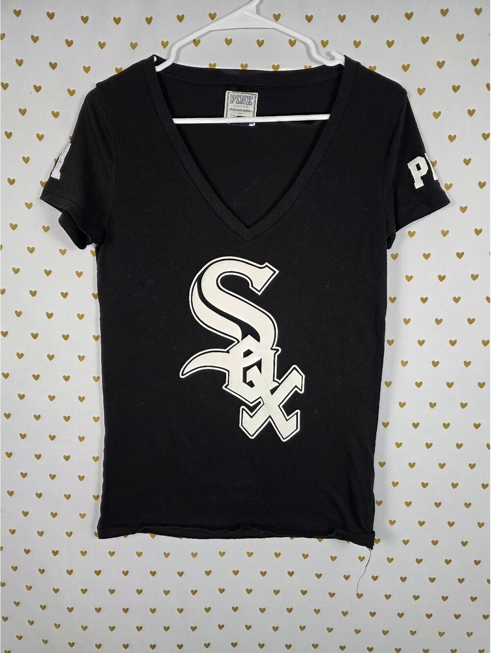 Vintage VS PINK Chicago White Sox V Neck Tee M 5th Ocean MLB Black